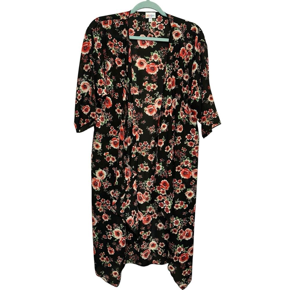 LulaRoe Shirley‎ Small Black Floral Duster Kimono Open Front Boho